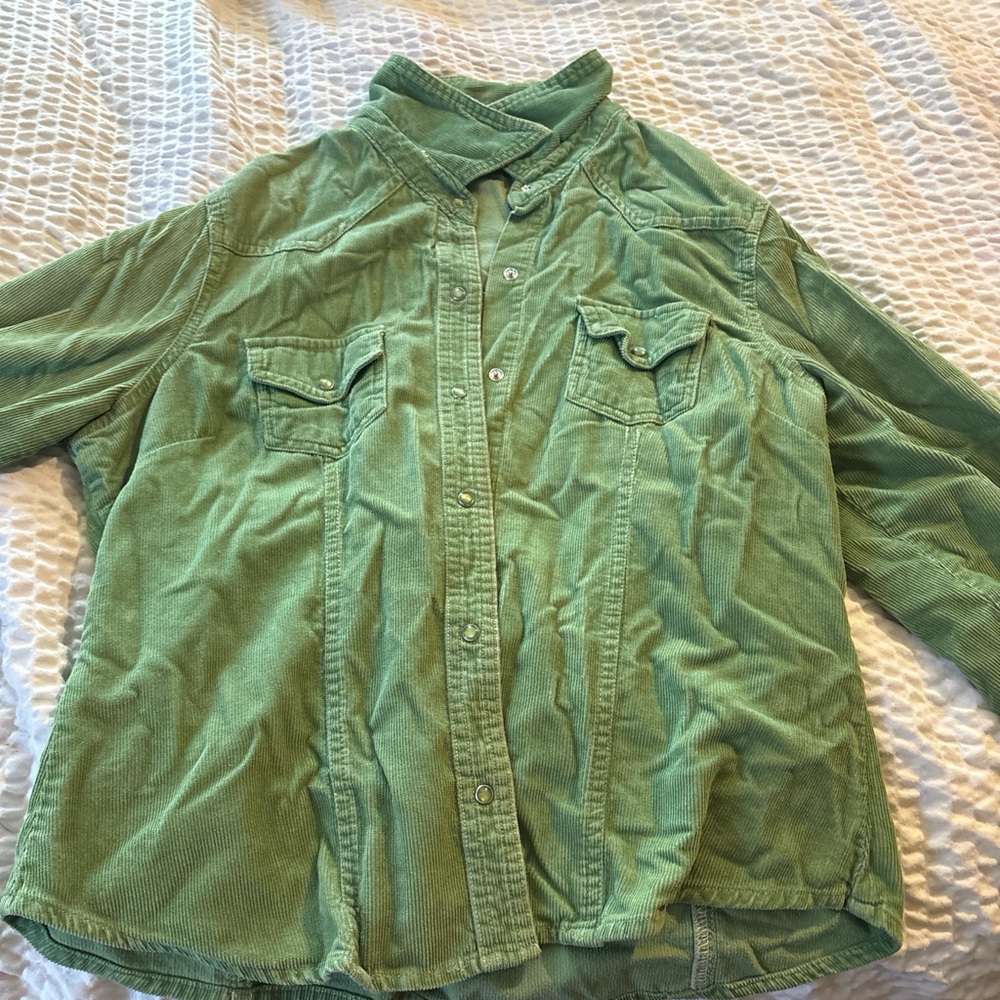 Green Corduroy Button-Up Shirt